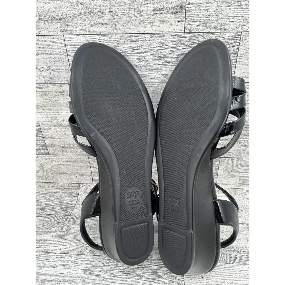 SAS Shoes Womens Size 8.5M Black Leather Tripad Comfort Sandals Made USA Buckle‎